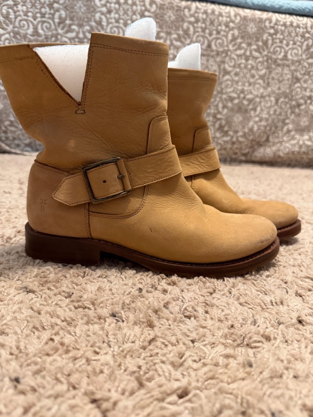Frye Honey Tan Leather Harness Booties with Buckle